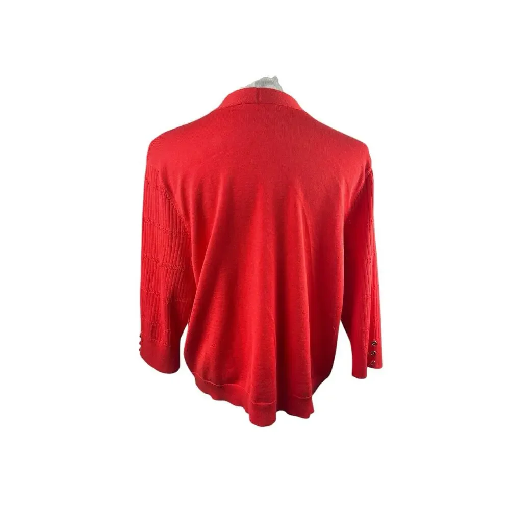 Orange Coral Open Front Knitted Short Cardigan 3/4 Sleeve Gold Hardware XL Rayon - Picture 2 of 5